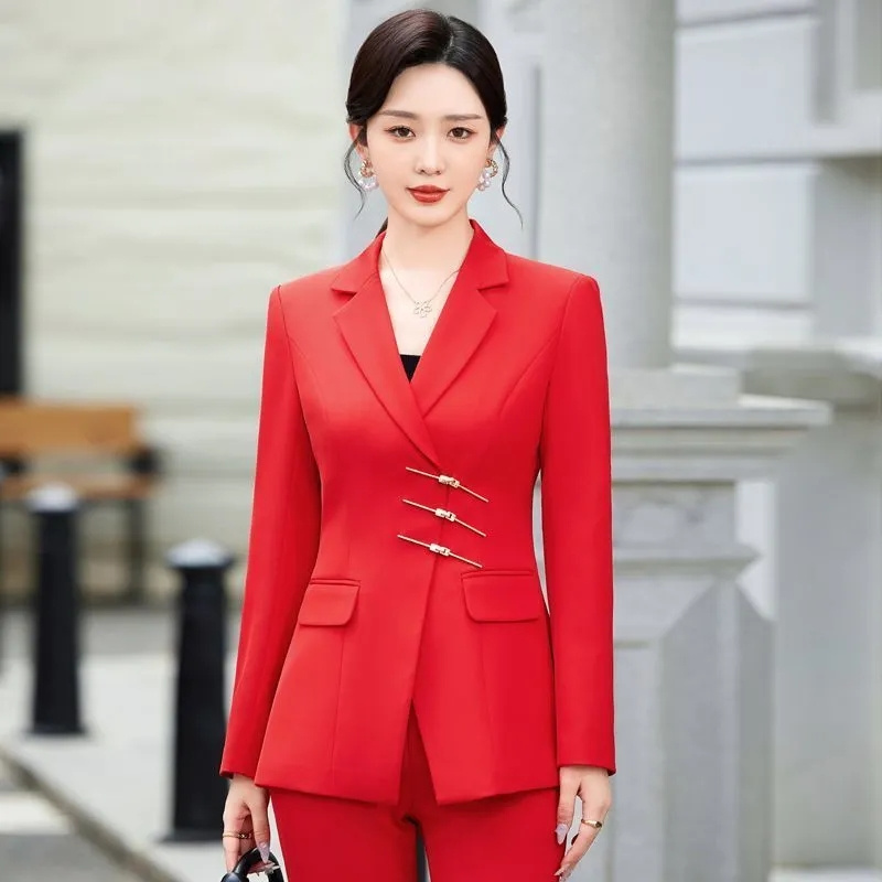Women Formal Wear Blazer Set - 2025 แฟชั่นสีขาวสีแดงสีดําเสื้อแจ็คเก็ต Blazer และกางเกงกางเกงผู้หญิงหญิงสุภาพสตรีทํางานอย่างเป็นทางการ 2 ชิ้นชุด