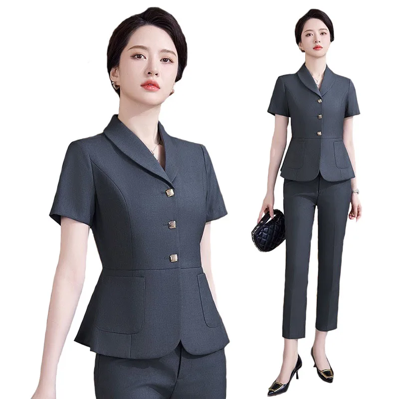 Women Formal Wear For Interview - Pop 2024 ฤดูร้อนอย่างเป็นทางการOLสไตล์ผู้หญิงProfessionalทํางานสํานักงานสวมPantsuitsกับกางเกงและแจ็คเก็ตอาชีพสัมภาษณ์กระโปรงSe