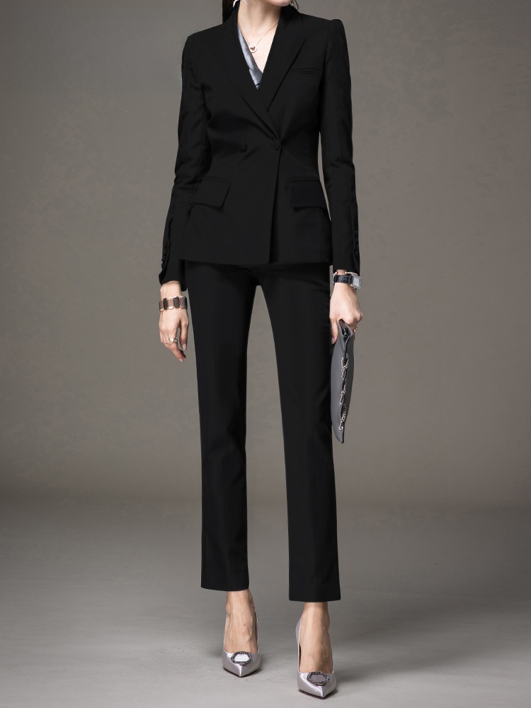 Women Formal Wear For Interview - ชุดสูทสีดำสำหรับผู้หญิง แฟชั่นฤดูใบไม้ผลิ ฤดูใบไม้ร่วง ชุดทำงานสัมภาษณ์งาน ธุรกิจ ชุดทำงานอสังหาริมทรัพย์