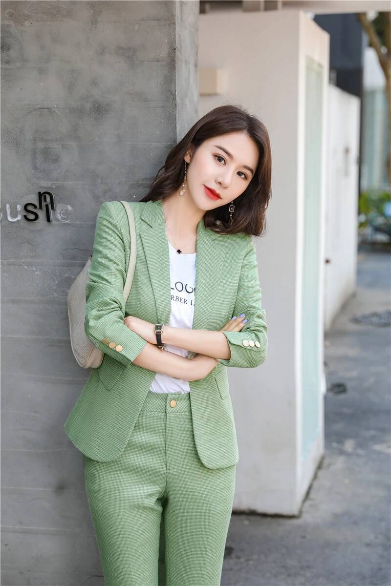 Women Formal Wear For Interview - ชุดสูทสีเขียวดีไซน์ใหม่สำหรับผู้หญิง ชุดทำงาน ชุดสูทสำหรับธุรกิจ ชุดเบลเซอร์มืออาชีพ ชุดสัมภาษณ์งาน