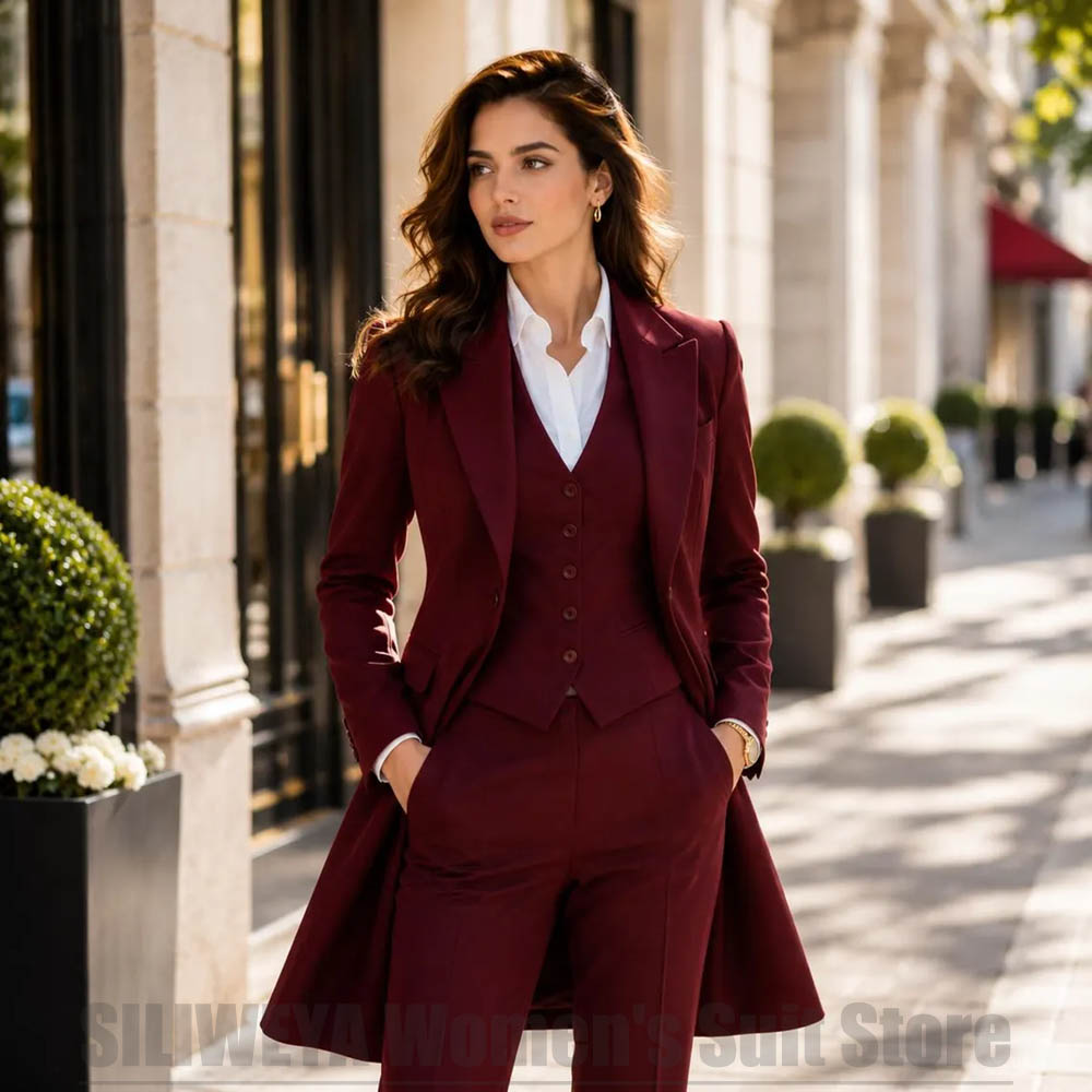 Women Formal Wear For Party - ชุดสูทผู้หญิง 3 ชิ้น ดีไซน์หรูหรา ปกแหลม กระดุมแถวเดียว