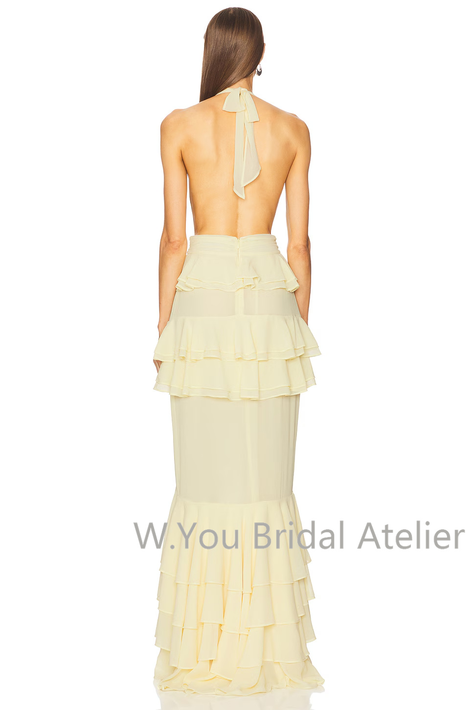 Women'S Formal Wear Wedding Guest - ชุดราตรีคอวีลึกแบบผูกคอ ผ่าหน้าแต่งระบาย ชุดยาวแบบมักซี่ สำหรับงานพิธีการ เรียบร้อย สำหรับผู้หญิง