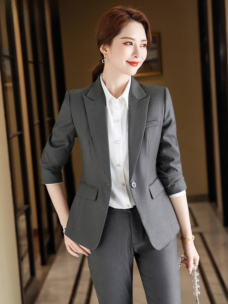Women Formal Wear For Interview - ชุดสูทสีเทาสำหรับผู้หญิงฤดูใบไม้ผลิฤดูใบไม้ร่วงระดับไฮเอนด์ผู้จัดการโรงแรมชุดทำงานแฟชั่นการเดินทางอย่างมืออาชีพการสัมภาษณ์ชุดทางการ