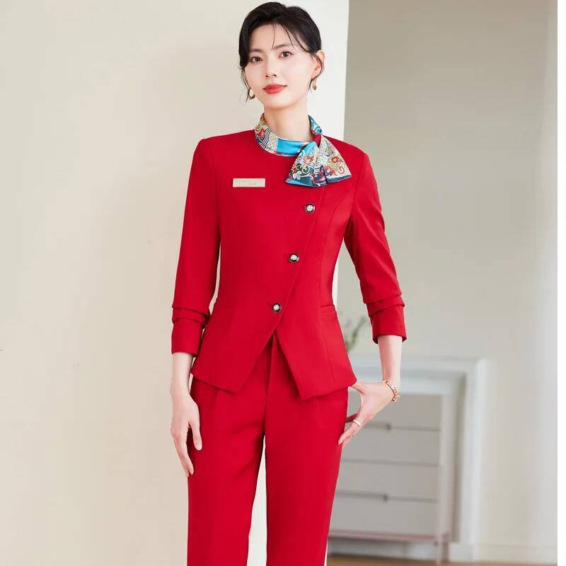 Women Formal Wear For Interview - ชุดกางเกงสูทสไตล์หรูหราสำหรับผู้หญิงไซส์ใหญ่ เหมาะสำหรับใส่ทำงานในธุรกิจ ช่วงฤดูใบไม้ร่วงและฤดูหนาว ชุดทำงานมืออาชีพสำหรับการสัมภาษณ์งาน