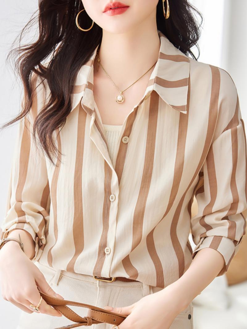 Women Formal Wear Shirts - เสื้อแขนยาวลายแอปริคอทสำหรับผู้หญิง, เสื้อผ้าแฟชั่นฤดูใบไม้ผลิระดับไฮเอนด์ใหม่และเรียบง่ายสำหรับเทรนด์แฟชั่นของผู้หญิง
