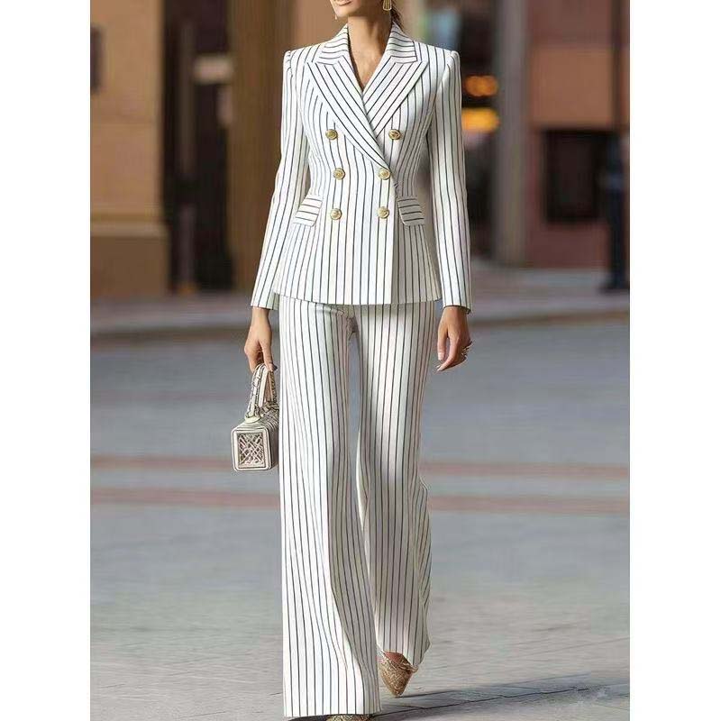 Women Formal Wear Blazer Set - ฤดูใบไม้ร่วงชุดสูทผู้หญิงลายทางหญิงธุรกิจทำงานแจ็คเก็ตเบลเซอร์กางเกงอย่างเป็นทางการ 2 ชิ้นชุดเสื้อผ้าสตรี