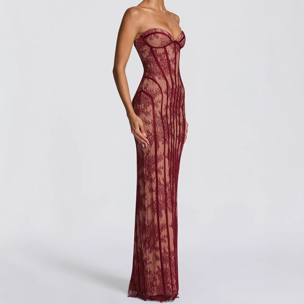 Women Formal Wear For Party - เดรสยาวทรงบอดี้คอนแบบไร้สายสำหรับผู้หญิง ปี 2026 ลายทาง เปิดหลัง ดีไซน์หรูหรา