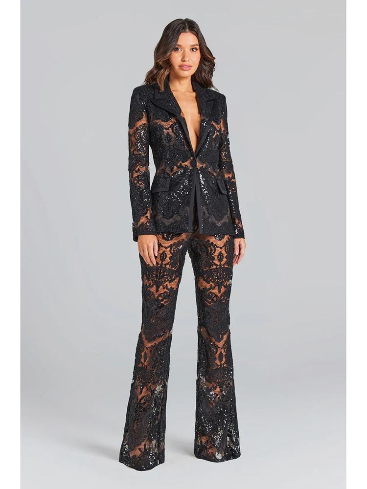 Female Formal Wear - ชุดสูทดีไซน์เนอร์รันเวย์รุ่นใหม่ล่าสุดปี 2026 จาก HIGH STREET ชุดเซ็ตเสื้อเบลเซอร์ลูกไม้กิปัวร์ติดกระดุมเม็ดเดียวสำหรับผู้หญิง