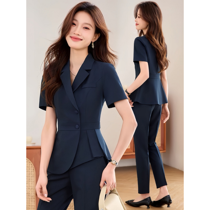 Women Formal Wear Shirts - ชุดสูทผู้หญิงสีน้ำเงินกรมท่าแบบบางสำหรับมืออาชีพ รุ่นใหม่ประจำปี 2025 ชุดทำงานฤดูร้อนสำหรับผู้จัดการโรงแรมและพนักงานร้านขายเครื่องประดับ