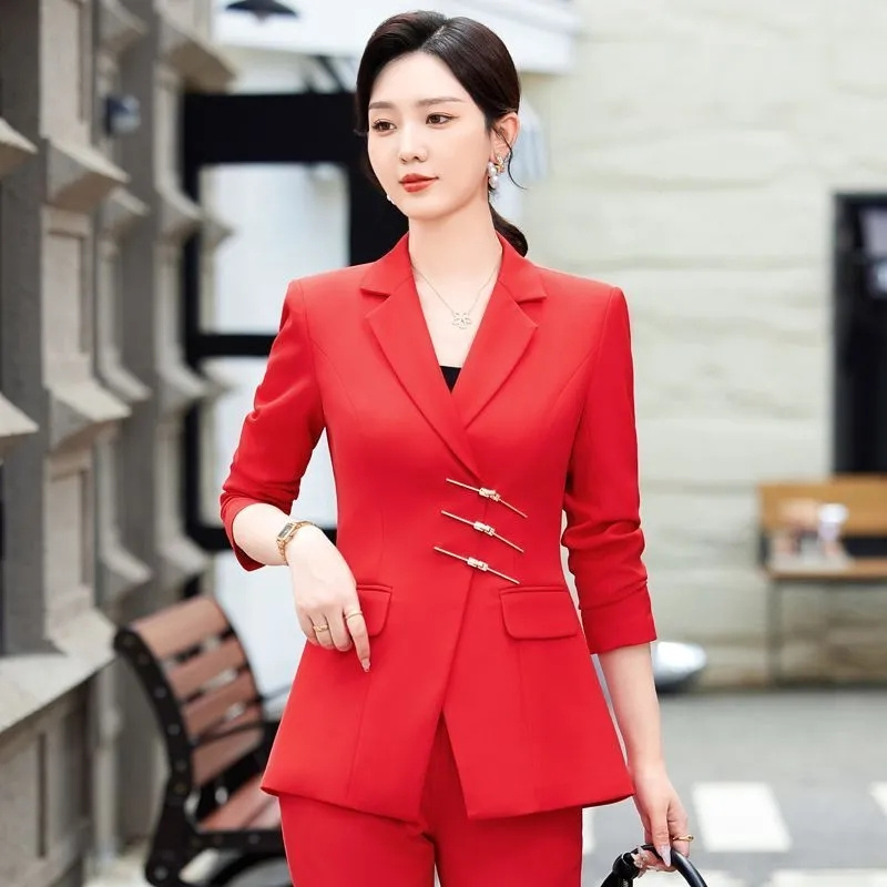 2025 แฟชั่นสีขาวสีแดงสีดําเสื้ - Women Formal Wear Blazer Set บทวิจารณ์และราคา