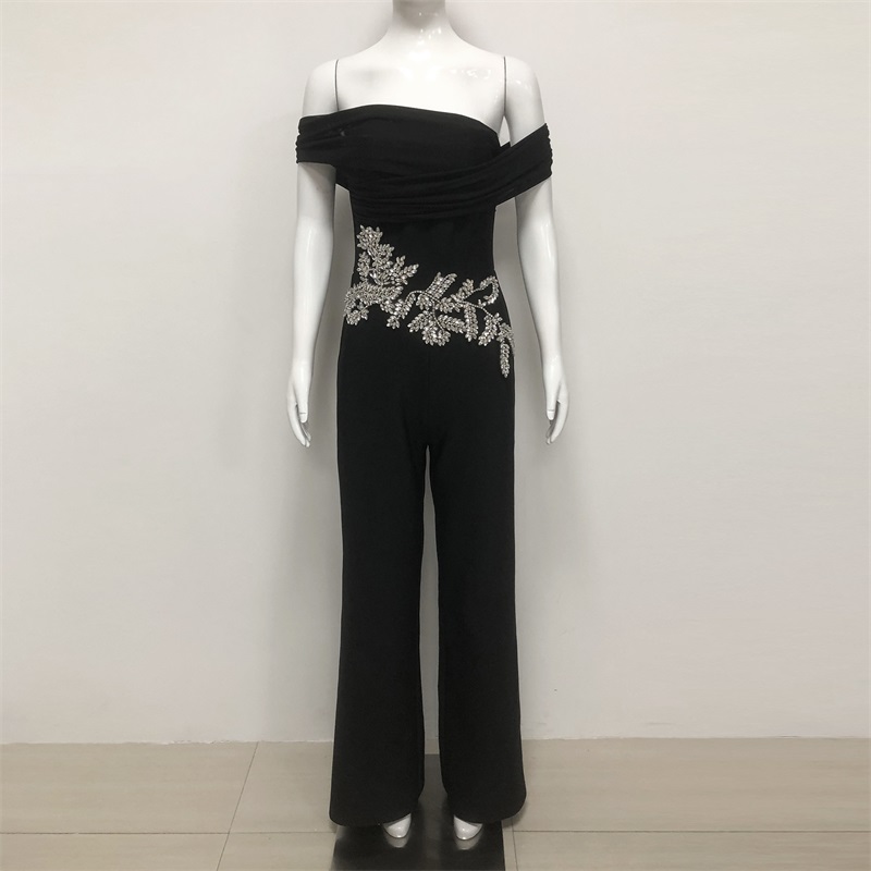 จั๊มสูทผู้หญิงสีดำ คริสตัล แต่ - Women'S Formal Jumpsuit Evening Wear บทวิจารณ์และราคา
