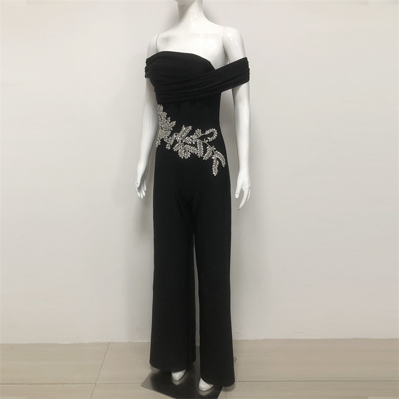 จั๊มสูทผู้หญิงสีดำ คริสตัล แต่ - Women'S Formal Jumpsuit Evening Wear บทวิจารณ์และราคา