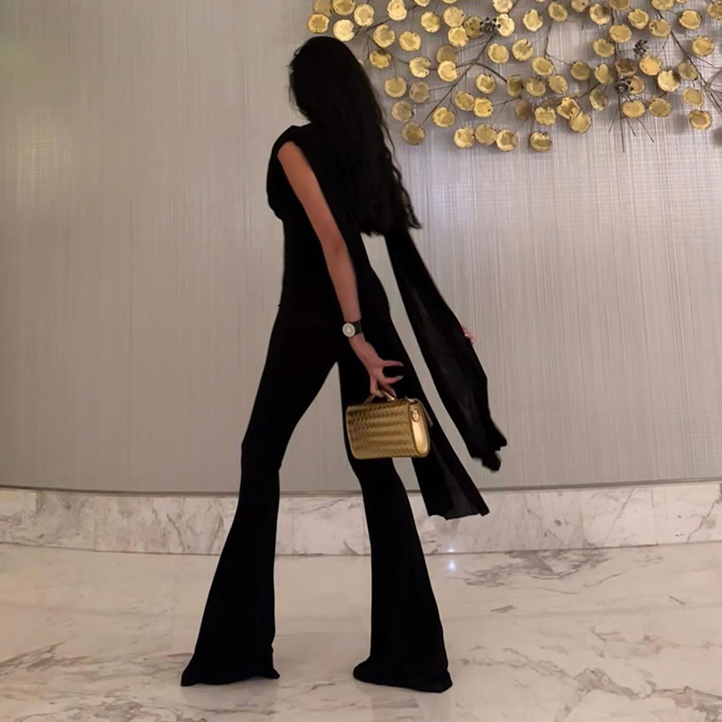 จั๊มสูทผู้หญิงสีดำ เซ็กซี่ แขน - Women'S Formal Jumpsuit Evening Wear บทวิจารณ์และราคา