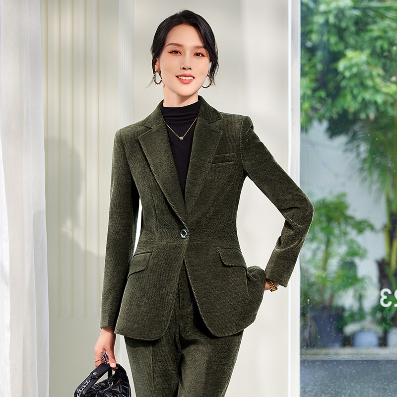 ชุดสูทและกางเกงผ้าลูกฟูก2ชิ้นส - Women Formal Wear Shirts บทวิจารณ์และราคา
