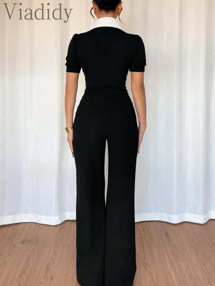 จั๊มสูทขายาวทรงกว้าง คอปกติดกร - Women'S Formal Jumpsuit Evening Wear บทวิจารณ์และราคา