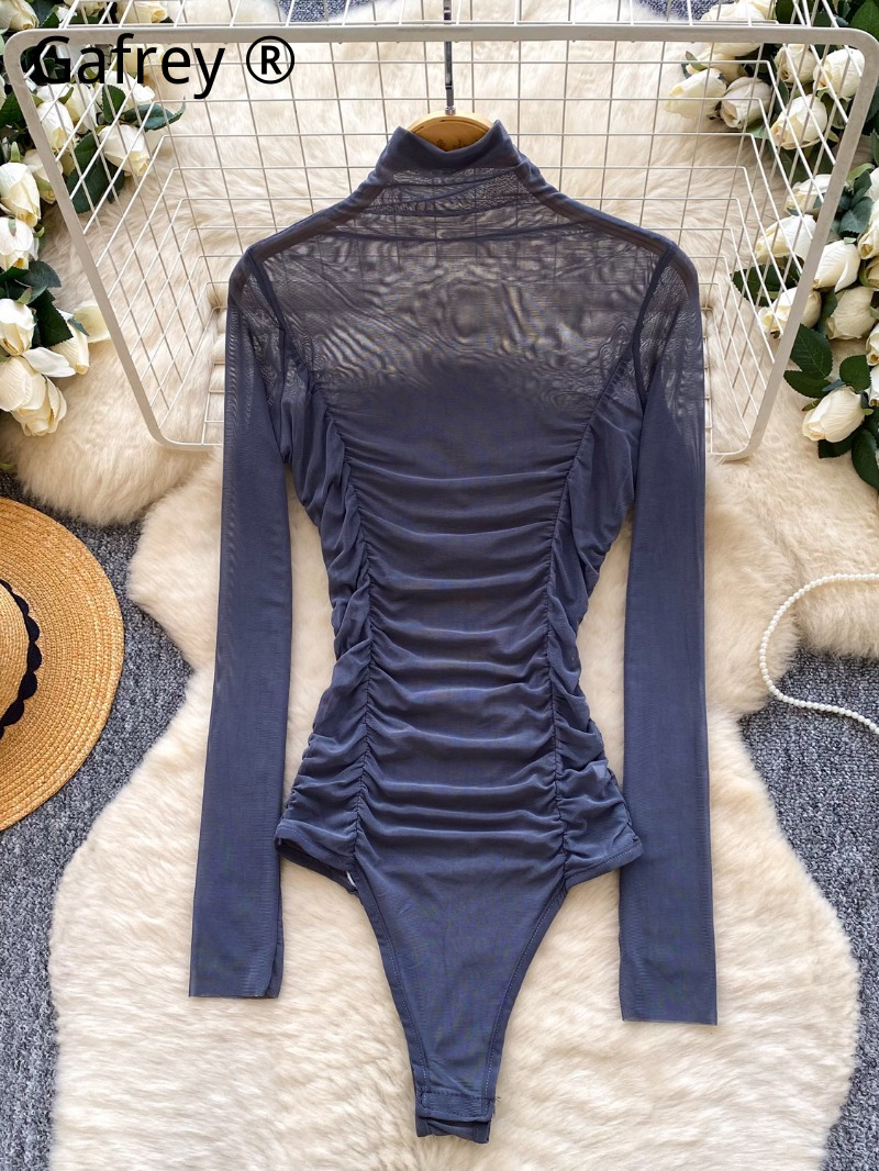 บอดี้สูทตาข่ายสีเทาเซ็กซี่สำหร - Turtleneck Bodysuit Office บทวิจารณ์และราคา