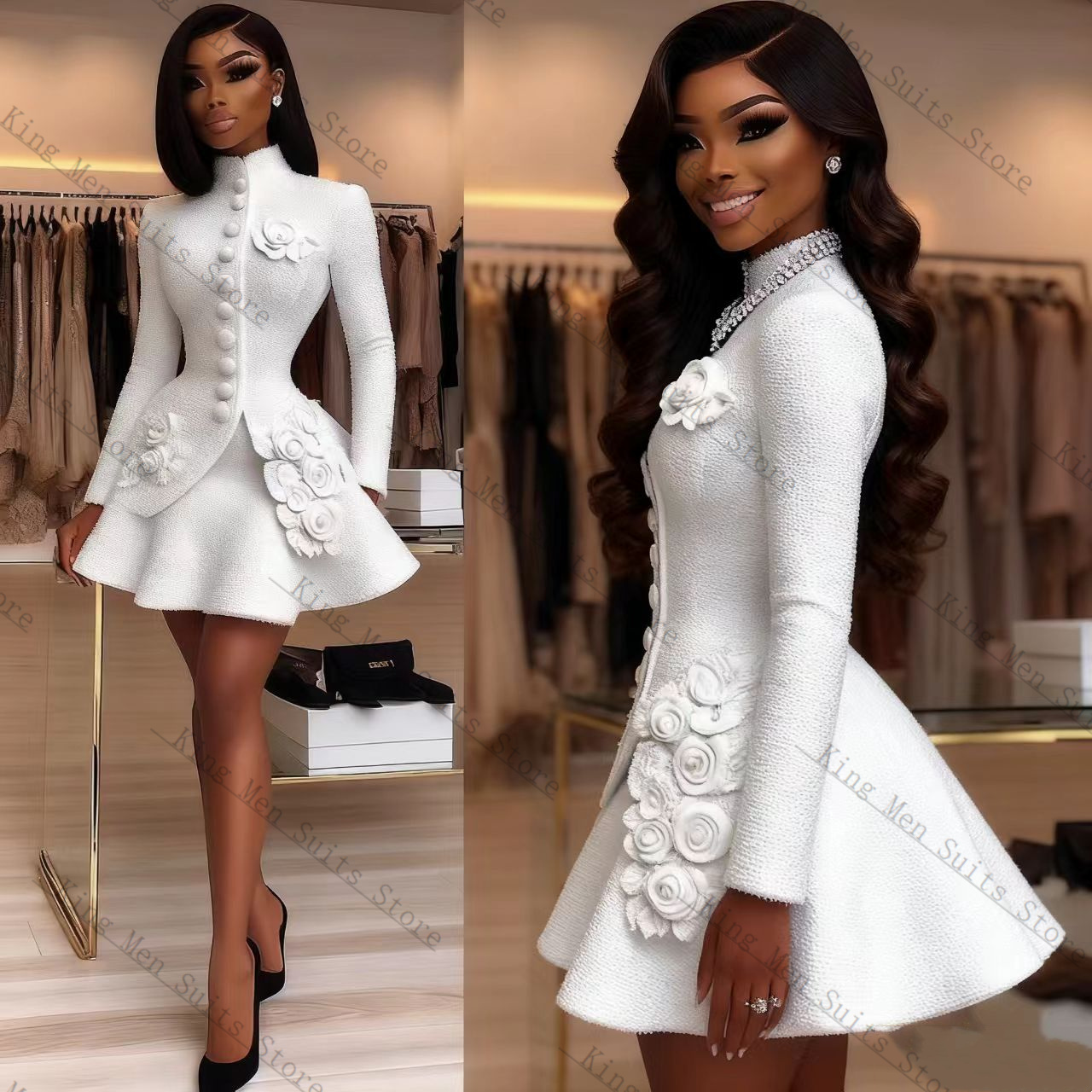 ชุดสูทผู้หญิงสีขาวหรูหรา 2 ชิ้ - Women Formal Wear Blazer Set บทวิจารณ์และราคา