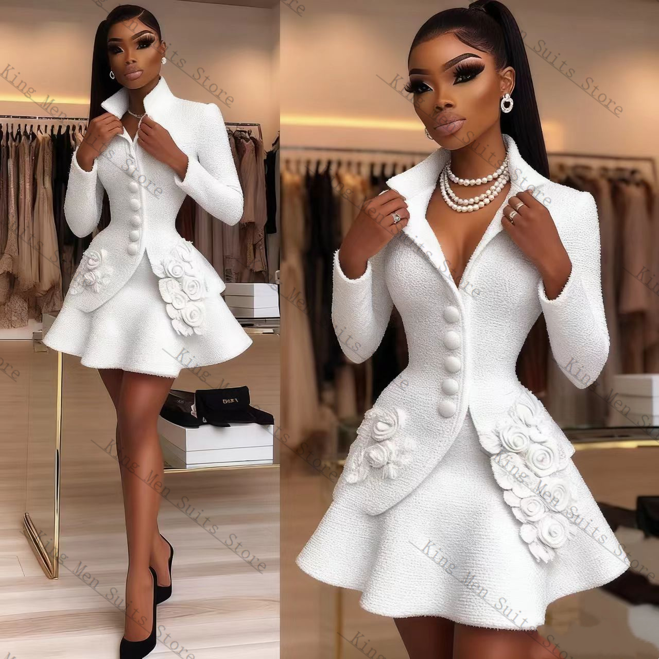 ชุดสูทผู้หญิงสีขาวหรูหรา 2 ชิ้ - Women Formal Wear Blazer Set บทวิจารณ์และราคา