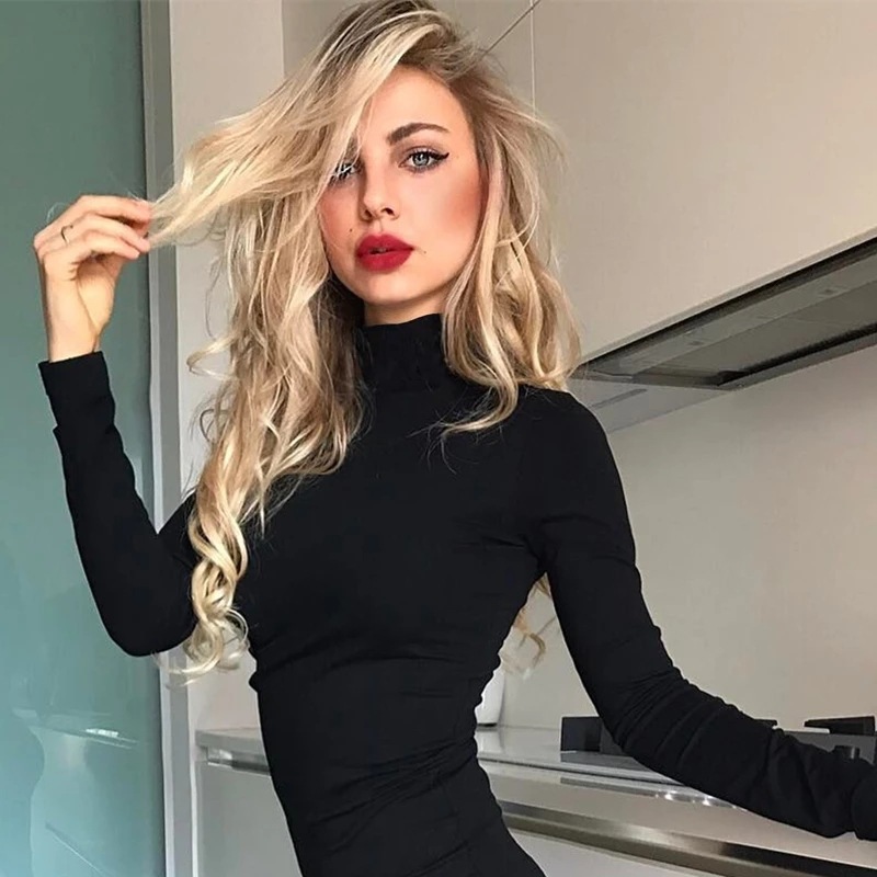 บอดี้สูทคอเต่าผู้หญิง แขนยาว ส - Turtleneck Bodysuit Office บทวิจารณ์และราคา