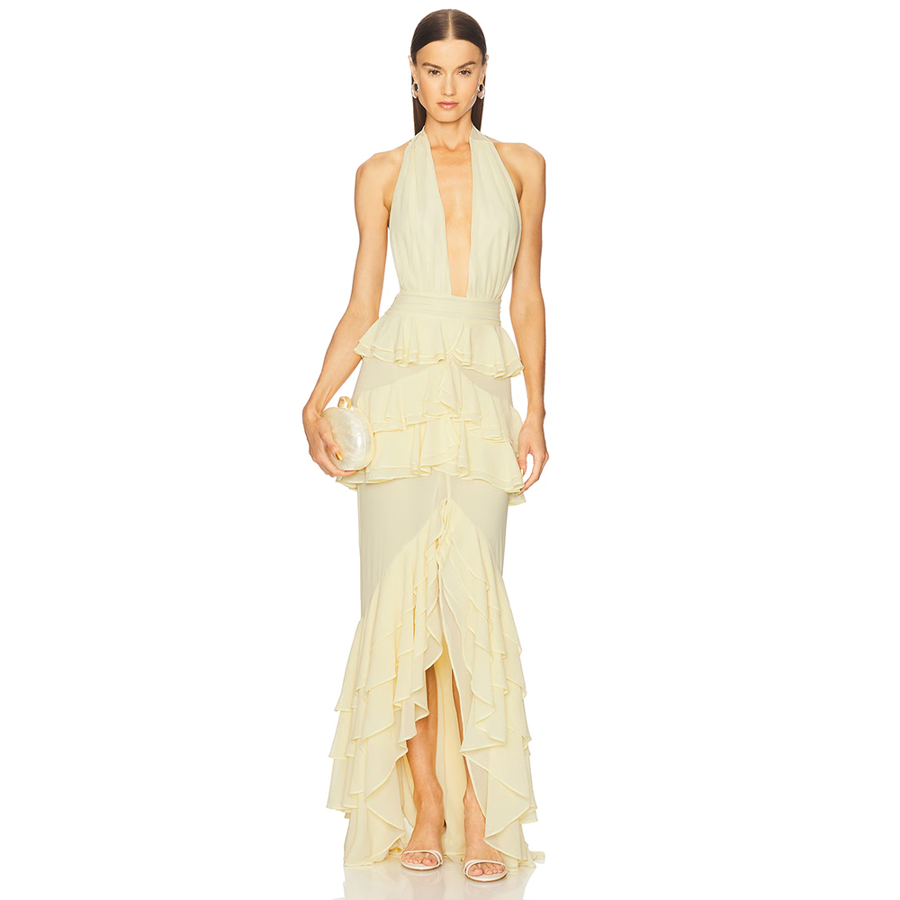 ชุดราตรีคอวีลึกแบบผูกคอ ผ่าหน้ - Women'S Formal Wear Wedding Guest บทวิจารณ์และราคา