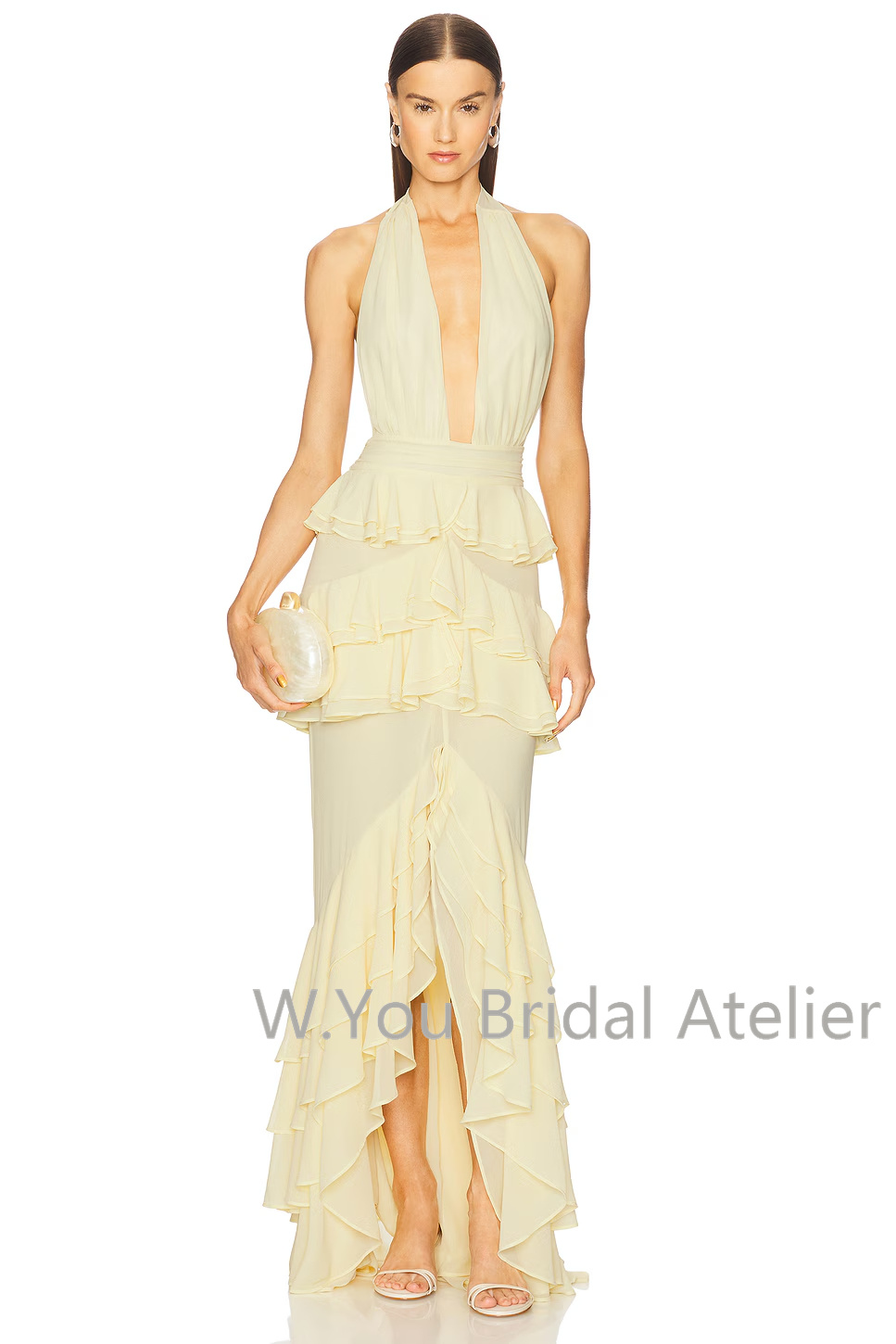 ชุดราตรีคอวีลึกแบบผูกคอ ผ่าหน้ - Women'S Formal Wear Wedding Guest บทวิจารณ์และราคา