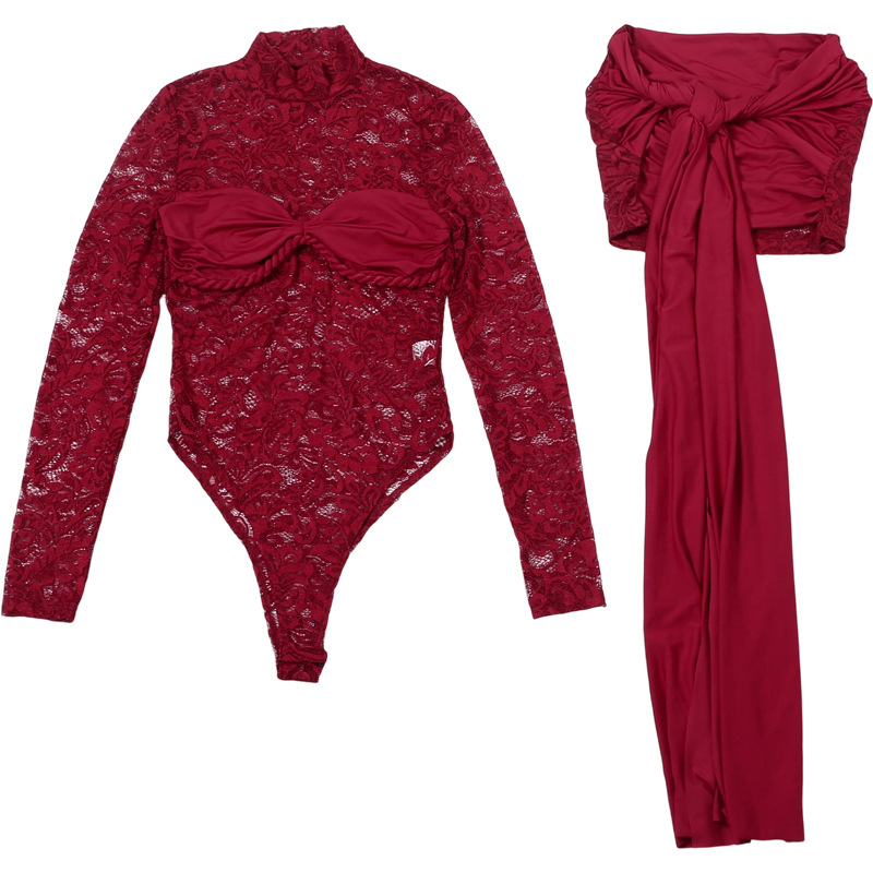 ชุดเดรสลูกไม้สีขาวดำเบอร์กันดี - Women'S Formal Jumpsuit Evening Wear บทวิจารณ์และราคา