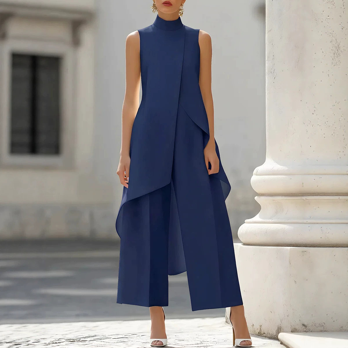 จั๊มสูทแขนกุดคอสูงทรงเอ ไซส์ให - Women'S Formal Jumpsuit Evening Wear บทวิจารณ์และราคา