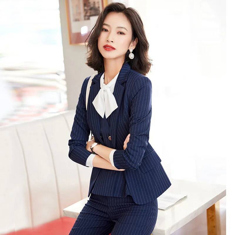 ชุดสูททำงานลายทางสำหรับผู้หญิง - Women Formal Wear For Interview บทวิจารณ์และราคา