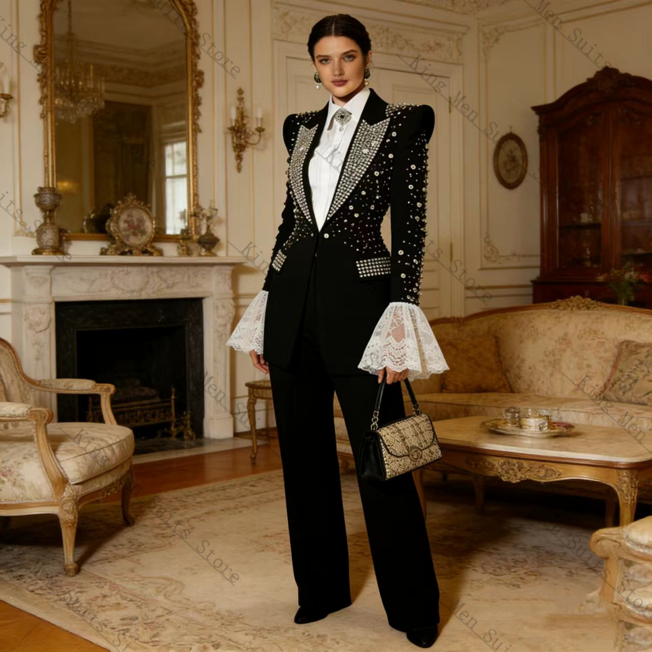 ชุดสูทผู้หญิงสีดำคริสตัล 2 ชิ้ - Women Formal Wear Blazer Set บทวิจารณ์และราคา