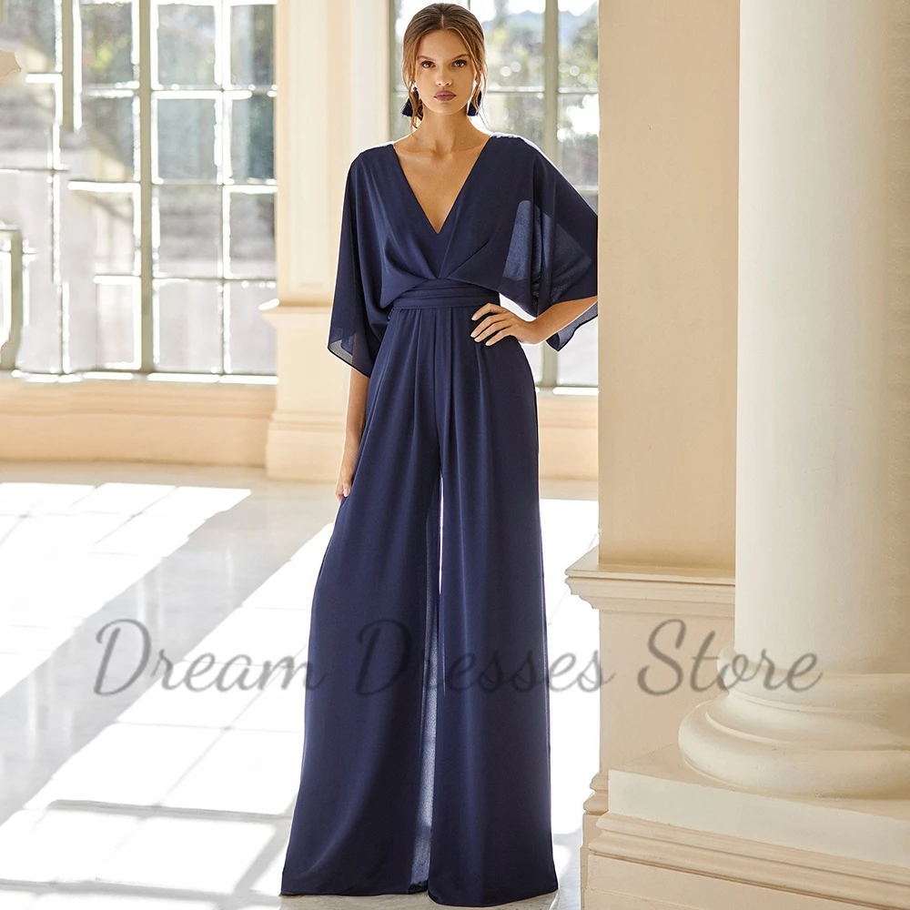 ชุดราตรีคอวีเรียบง่าย แขนสั้น  - Women'S Formal Jumpsuit Evening Wear บทวิจารณ์และราคา
