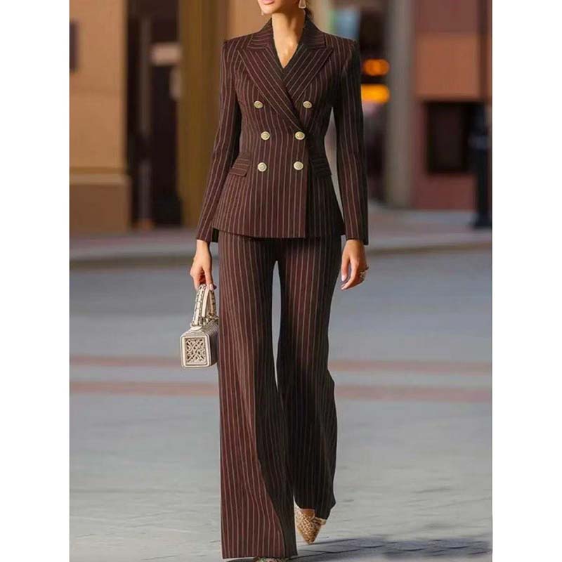 ฤดูใบไม้ร่วงชุดสูทผู้หญิงลายทา - Women Formal Wear Blazer Set บทวิจารณ์และราคา
