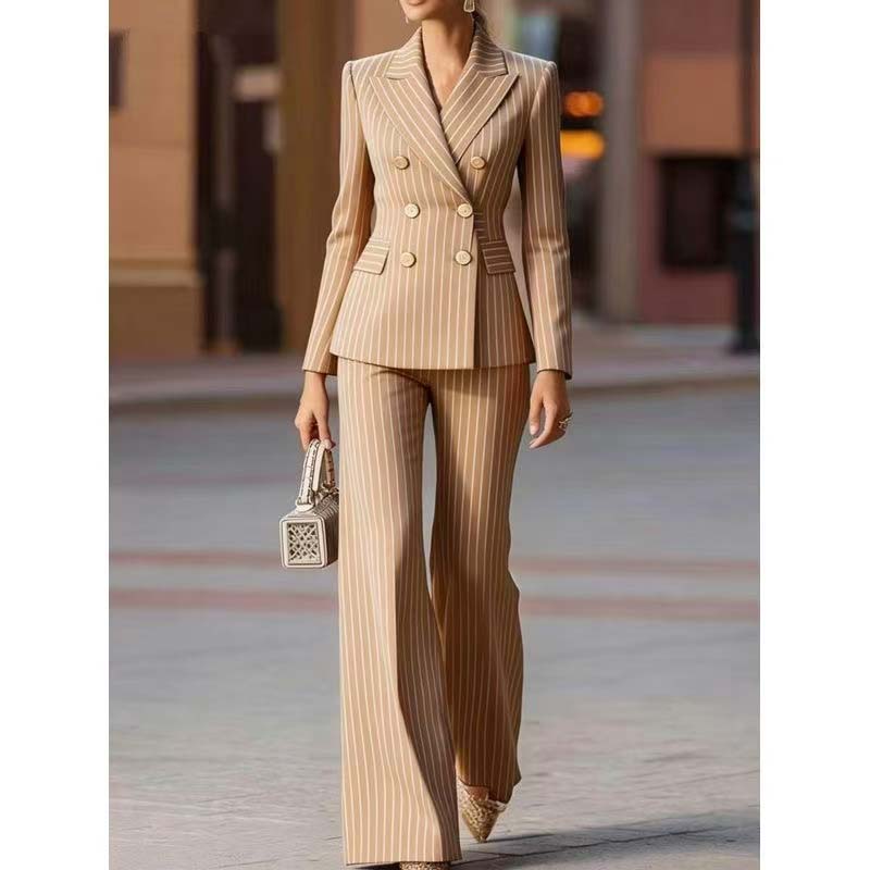 ฤดูใบไม้ร่วงชุดสูทผู้หญิงลายทา - Women Formal Wear Blazer Set บทวิจารณ์และราคา