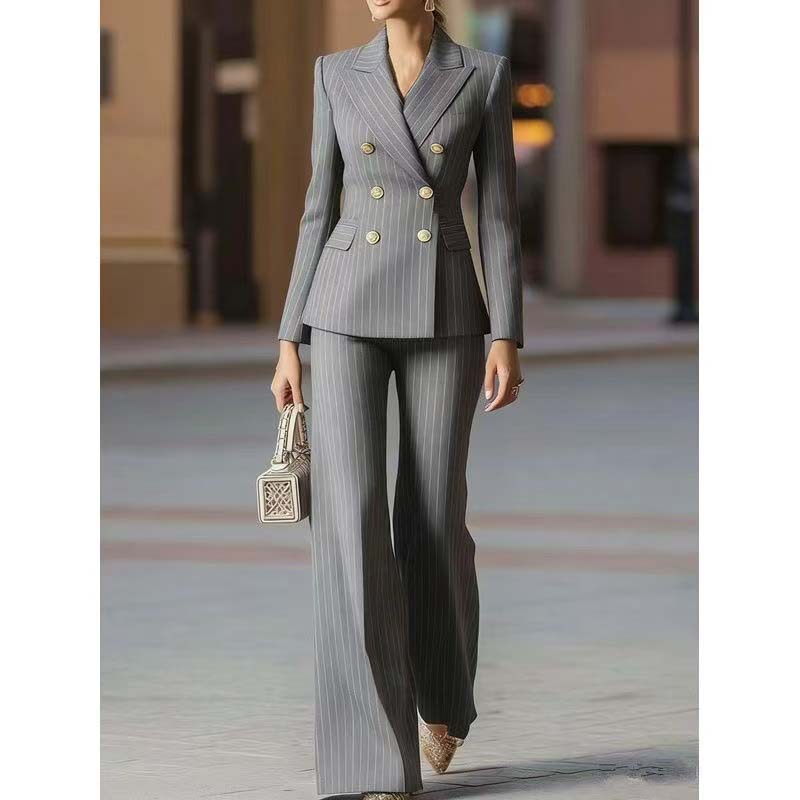 ฤดูใบไม้ร่วงชุดสูทผู้หญิงลายทา - Women Formal Wear Blazer Set บทวิจารณ์และราคา