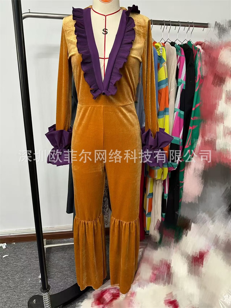 จั๊มสูทกำมะหยี่สีเหลืองม่วงสำห - Women'S Formal Jumpsuit Evening Wear บทวิจารณ์และราคา